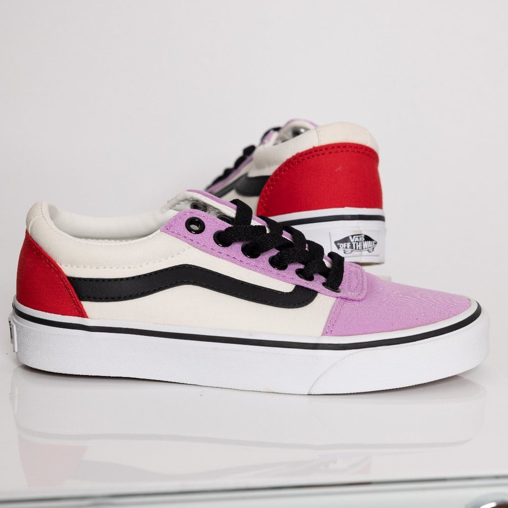 [NWOT] Vans Old Skool Block Sneakers Red Lilac Black Stripe Sz 5 Womens